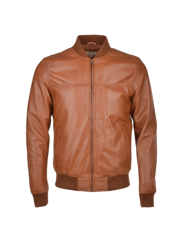 Ashwood Tan Zip Leather Bomber Jacket