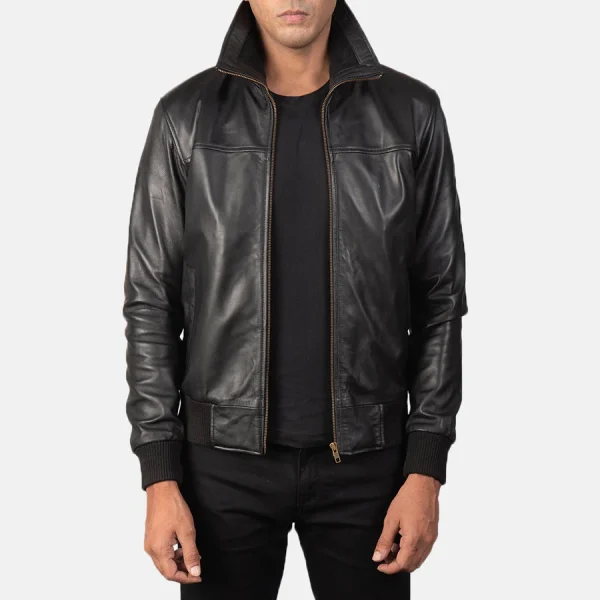 Air Rolf Black Leather Bomber Jacket - Test
